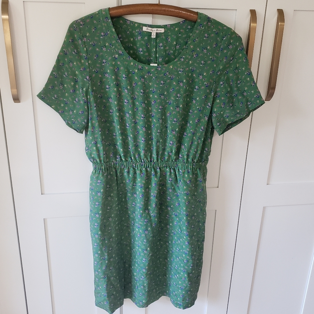 Madewell 100% Silk Green Floral Mini Dress Womens 6